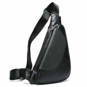 Genuine Leather Sling Bag Triangle Crossbody Bags Front Chest Day Pack New